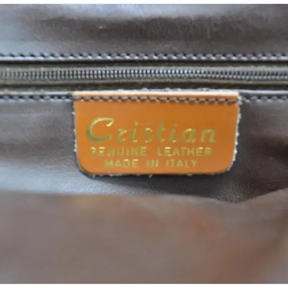 Cristian Genuine Leather Handbag Made in Italy Brown Tan Purse Horse Logo - Picture 6 of 9